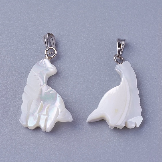 Shell Pendants, with Brass Findings, Dinosaur Shape