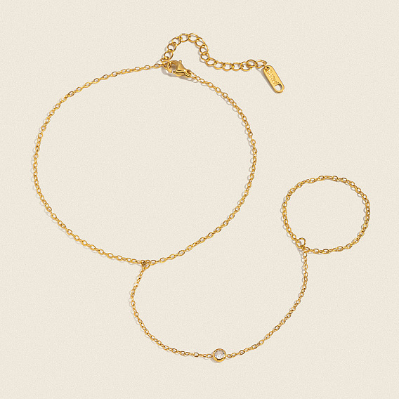 304 Bagues de cheville plates et rondes en acier inoxydable serties de zirconiums cubiques transparents pour femmes