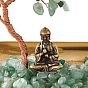 Natural Gemstone Chips with Brass Incense Burner Holder, with Rose Gold Plated Brass Wires and Buddha, Lucky Tree