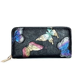 PU Imitation Leather Handbags, Clutch Bag with Wristlet Strap, Rectangle with Butterfly/Flower
