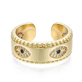 Evil Eye Cubic Zirconia Cuff Ring for Her, Brass Micro Pave Clear Cubic Zirconia Open Ring, Nickel Free