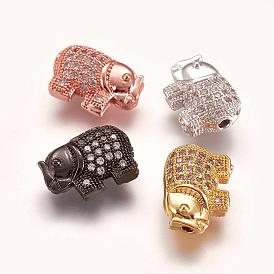 Brass Micro Pave Cubic Zirconia Beads, Elephant