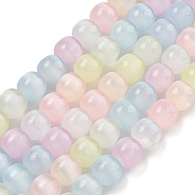 Macaron Color Natural Selenite Beads Strands, Dyed, Barrel Beads