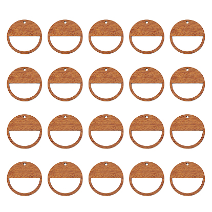 20 кулоны из орехового дерева, полые плоские круглые прелести, неокрашенными