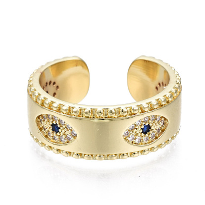Evil Eye Cubic Zirconia Cuff Ring for Her, Brass Micro Pave Clear Cubic Zirconia Open Ring, Nickel Free