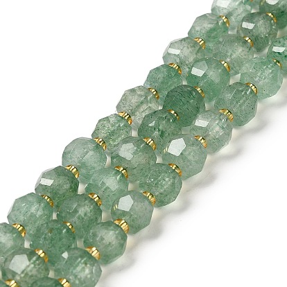Natural Green Strawberry Quartz Beads Strands, with Seed Beads, Faceted Rondelle