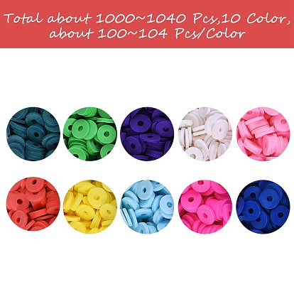80g 10 Colors Handmade Polymer Clay Beads, Heishi Beads, for DIY Jewelry Crafts Supplies, Disc/Flat Round