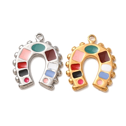 304 Stainless Steel Enamel Pendants, Horseshoes Charms
