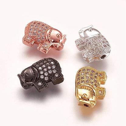 Brass Micro Pave Cubic Zirconia Beads, Elephant