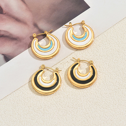 Серьги-кольца из нержавеющей стали в форме луны, с эмалью, золотые