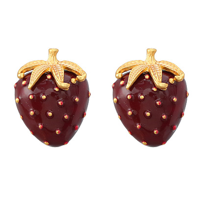 Cute Strawberry Earrings - Fashionable Fruit Jewelry for Women, Alloy, Dripping Oil.