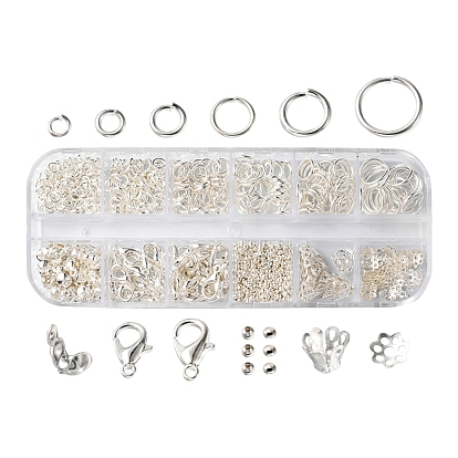 DIY Jewelry Making Finding Kit, Including Brass Jump Rings, Alloy Lobster Claw Clasps, Iron Spacer Beads & Bead Caps & Bead Tips, Brass Crimp Beads