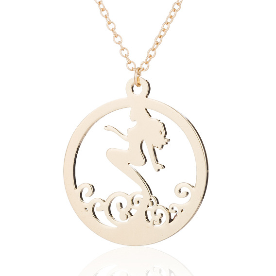 Cute Cartoon Mermaid Stainless Steel Pendant Necklace for Women, Simple Summer Wave Collarbone Chain