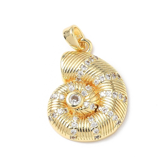 Латунные микропаве прозрачные подвески с фианитом, подвески в форме спиральных ракушек, без свинца и без кадмия, долговечный, стойки покрытие