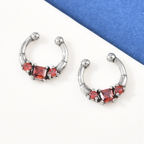 316 серьги-кольца для носа из нержавеющей стали с красными кубическими циркониями