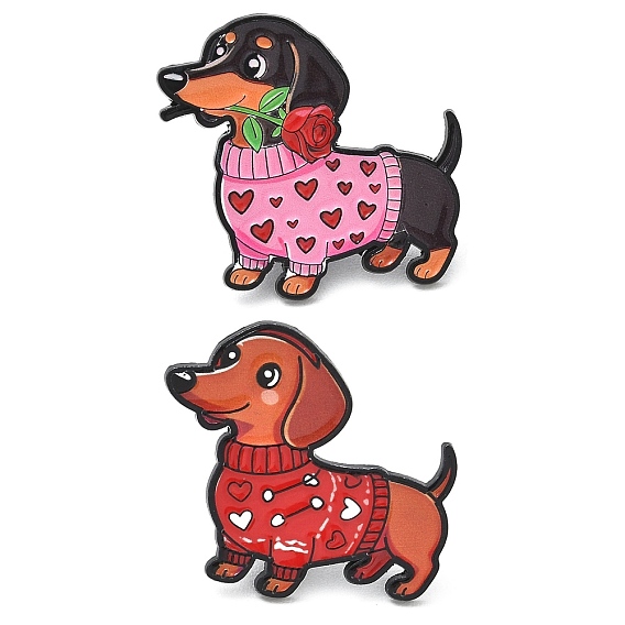 Dachshund in Heart Sweater Alloy Enamel Pins, Black Lapel Pin Backs for Backpack Clothes