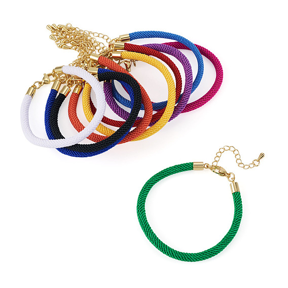 10 pièces 10 couleurs cordon milan rond en nylon pour la fabrication de bracelets, avec garnitures en laiton et 202 pinces de homard en acier inoxydable