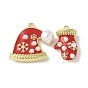 Рождественские латунные эмалевые подвески, с abs имитационными жемчужными бусинами , стойки покрытие, долговечный, реальный 18 k позолоченный, перчатка и шляпа