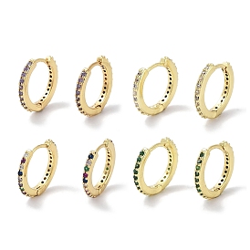 Brass Pave Cubic Zirconia Hoop Earrings for Women, Real 18K Gold Plated