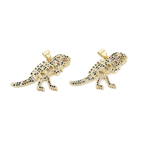 Rack Plating Dinosaur Brass Micro Pave Cubic Zirconia Pendants, Cadmium Free & Lead Free, Long-Lasting Plated, Real 18K Gold Plated