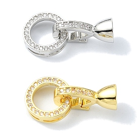 Rack Plating Brass Pave CLear Cubic Zirconia Fold Over Clasps, Long-Lasting Plated, Lead Free & Cadmium Free, Ring