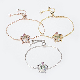 Adjustable Brass Micro Pave Cubic Zirconia Bolo Bracelets, Slider Bracelets, Tortoise