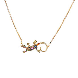 Gorgeous Lizard Pendant Women's Necklace with Micro Inlaid Zirconia Stones