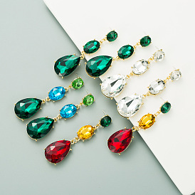 Chic Gemstone Teardrop Glass Earrings for Formal Occasions - Long Dangling Style