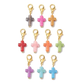 Acrylic Cross Pendant Decoration, Zinc Alloy Lobster Claw Clasps Charms, for Bag Ornaments