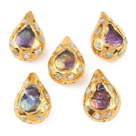 Бусины из натурального окрашенного жемчуга и натурального ларимара, с латунной фурнитурой , слеза