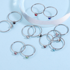 Glass Flat Round Finger Ring, Stainless Steel Ring
