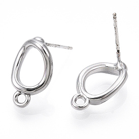 Rack Plating Alloy Stud Earring Findings, with 925 Sterling Silver Pins and Horizontal Loops, Cadmium Free & Nickel Free & Lead Free, Twist Oval