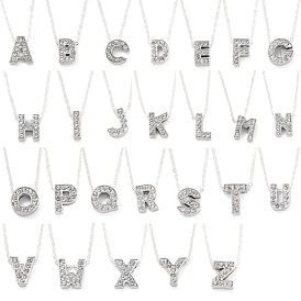 Anfängliche Halsketten, Alu Strass Slide Slide Anhänger Halsketten, mit versilberten Messingkabelketten, Alphabet