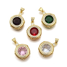 Латунные микро проложить кубического циркония подвески, плоско-круглые, стойки покрытие, долговечный, без свинца и без кадмия, реальный 18 k позолоченный