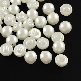 1-Hole Acrylic Shank Buttons, Imitation Pearl Style, Half Round, 12x11mm, Hole: 1mm