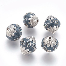 Handmade Indonesia Beads, with Alloy Findings, Round, Antique Silver