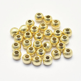 Perles texturées en laiton plaqué longue durée, réel 18 k plaqué or, sans nickel, ronde