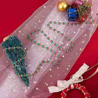1M Brass Christmas Tree Link Chains, with Enamel, Long-Lasting Plated, Soldered, Platinum