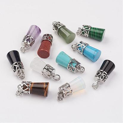 Gemstone Pendants, Column, with Brass Findings, Platinum