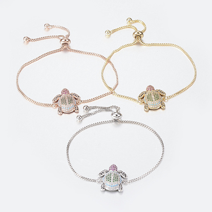 Adjustable Brass Micro Pave Cubic Zirconia Bolo Bracelets, Slider Bracelets, Tortoise