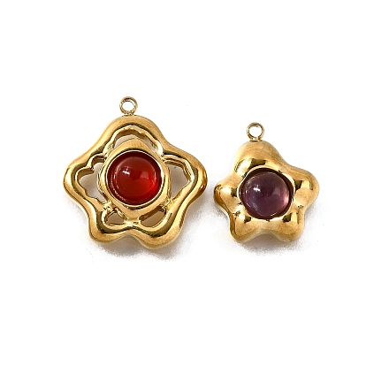 Природных драгоценных камней подвески, 304 из нержавеющей стали цветок прелести, реальный 18 k позолоченный, ионное покрытие (ip)