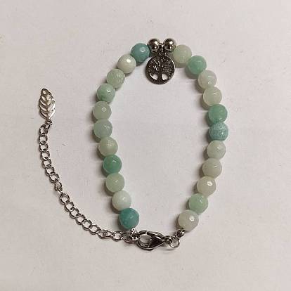 304 Stainless Steel Tree of Life Charm Bracelet with Natural Mixed Stone Beaded Chains