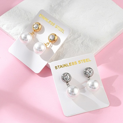 304 круглые серьги-гвоздики с подвесками из пластика и нержавеющей стали с жемчугом, со стразами, вакуумное покрытие pvd