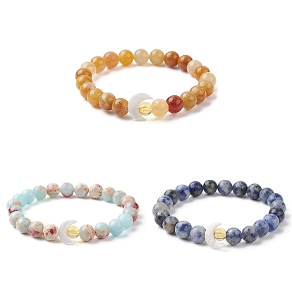 3 Stück 3 Stil natürliches Sodalith- und Topas-Jade- und synthetisches imperiales Jaspis-Set mit runden Perlen und Stretch-Armbändern, stapelbare Armbänder