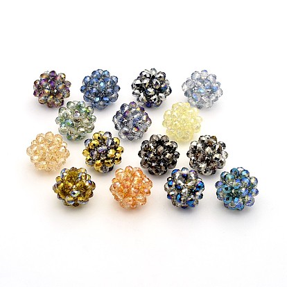 Half Plated Rondelle Transparent Glass Crystal Round Woven Beads, Cluster Beads