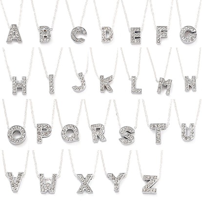 Anfängliche Halsketten, Alu Strass Slide Slide Anhänger Halsketten, mit versilberten Messingkabelketten, Alphabet