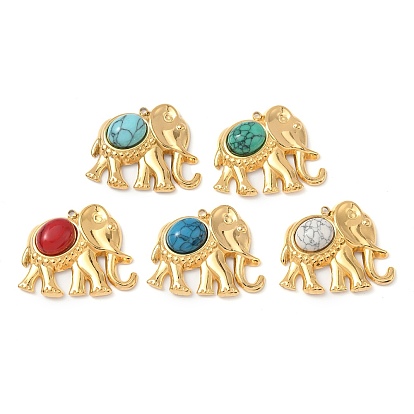 Окрашенные синтетические бирюзовые подвески, Слон прелести, с вакуумным покрытием PVD 304 настройки из нержавеющей стали, реальный 18 k позолоченный