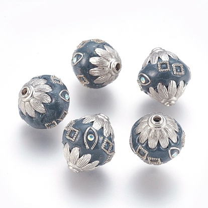 Handmade Indonesia Beads, with Alloy Findings, Round, Antique Silver