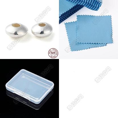 30pcs 925 perles en argent sterling, plat rond, avec tissu en daim chiffon de polissage argent carré