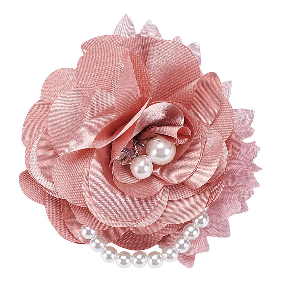 1брошь-цветок из полиэстера, с пластиковой цепочкой из бусин с имитацией жемчуга